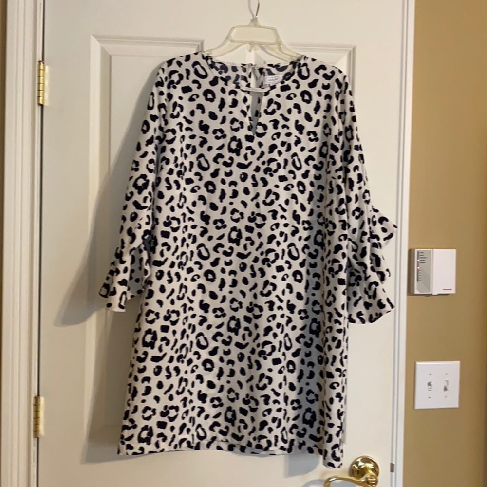 Ivory dress with navy Dalmatian print